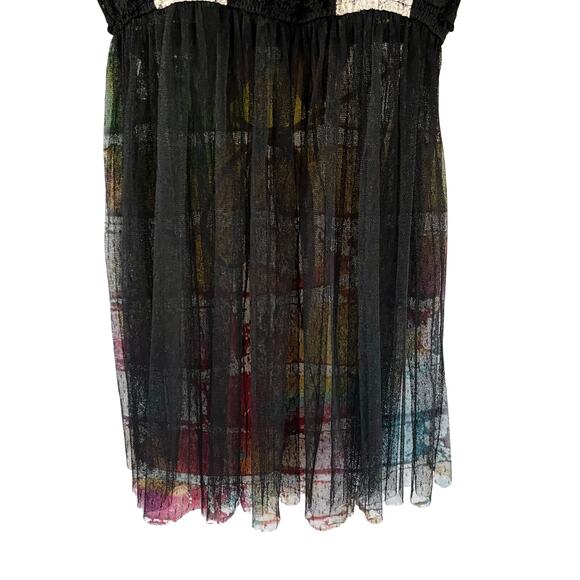 Ryu Anthropologie Black Cream Lace Tulle Overlay Small Dress Top - Picture 4 of 5